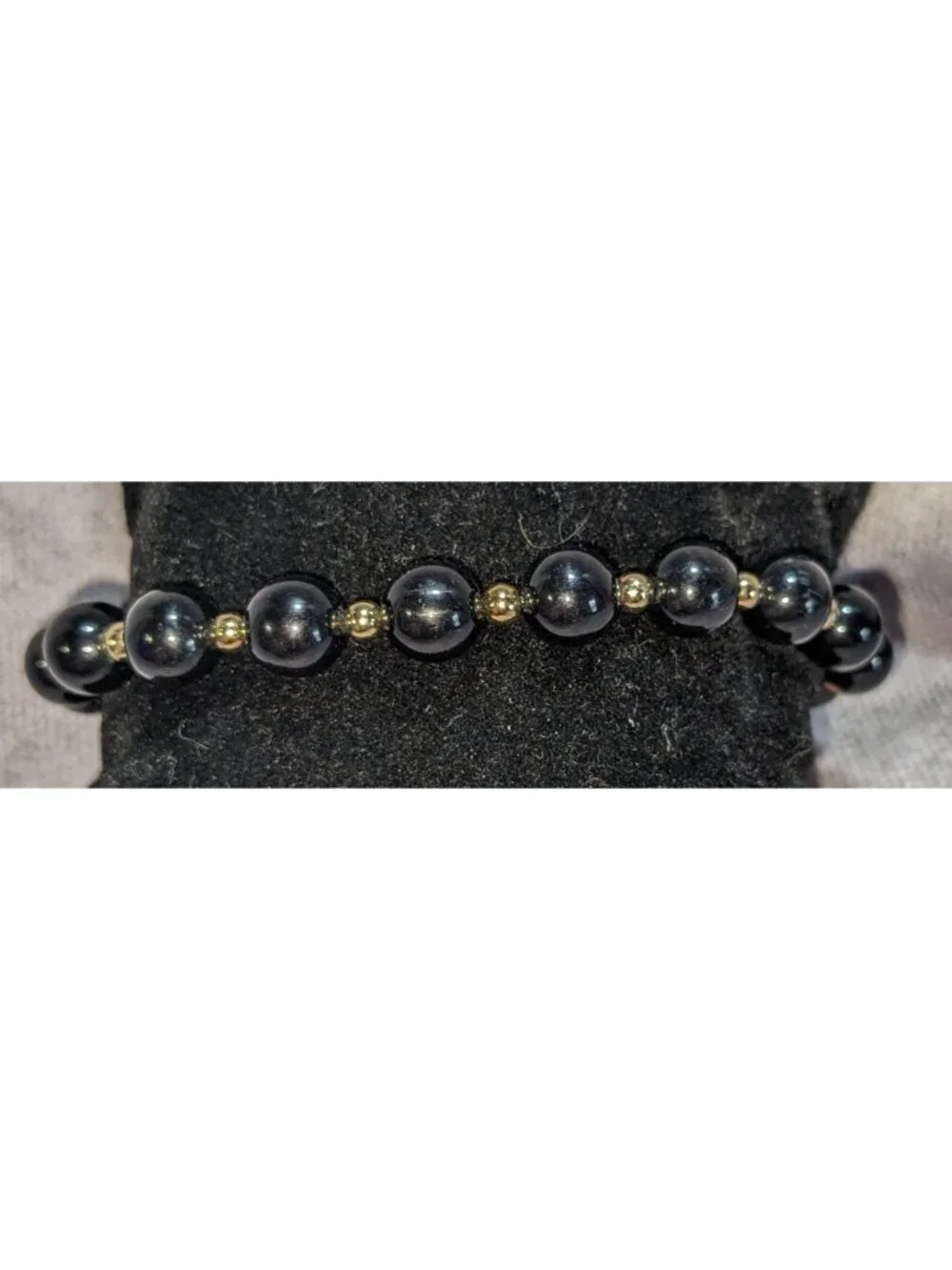 Glam Vintage Monet Black Beaded Bracelet Gold Tone Statement Jewelry